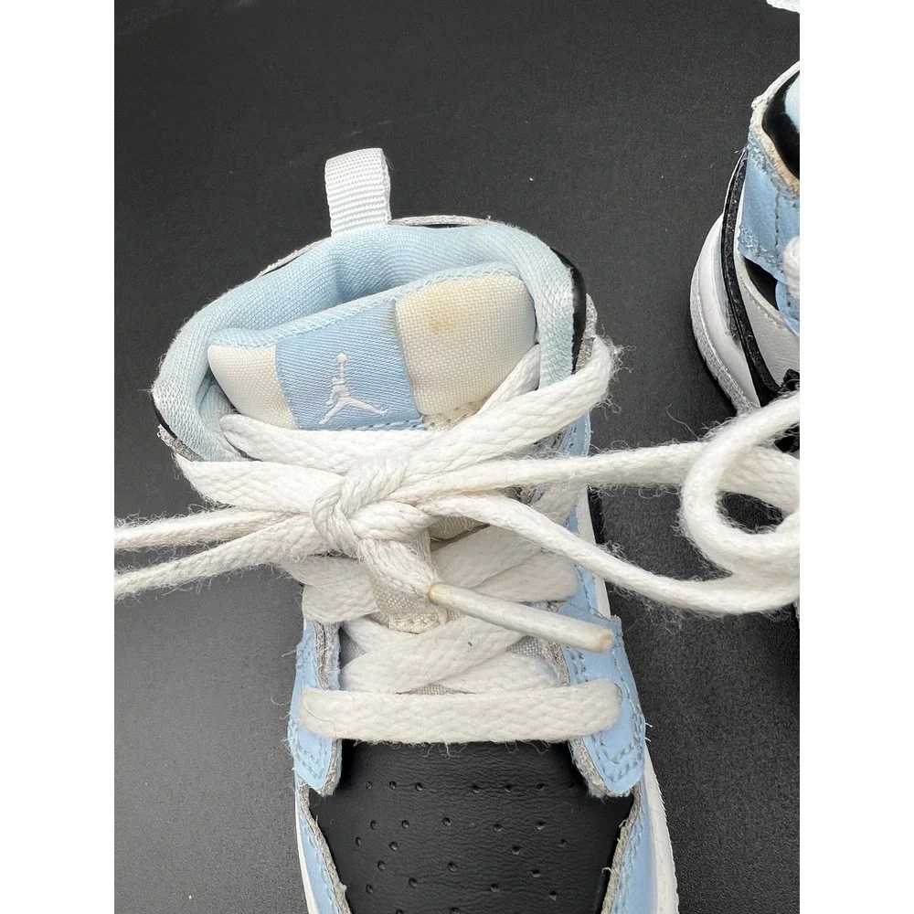 Jordan 1 Mid University Blue Black White Toddler Sneakers Size 5C BQ6472-102